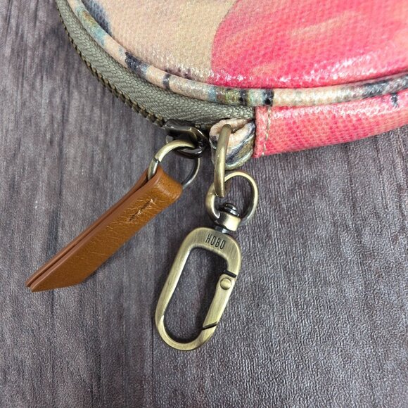 HOBO Revolve Bag Charm Cream Pink Round Floral Zip Cotton Leather Boho Natural - Picture 6 of 12